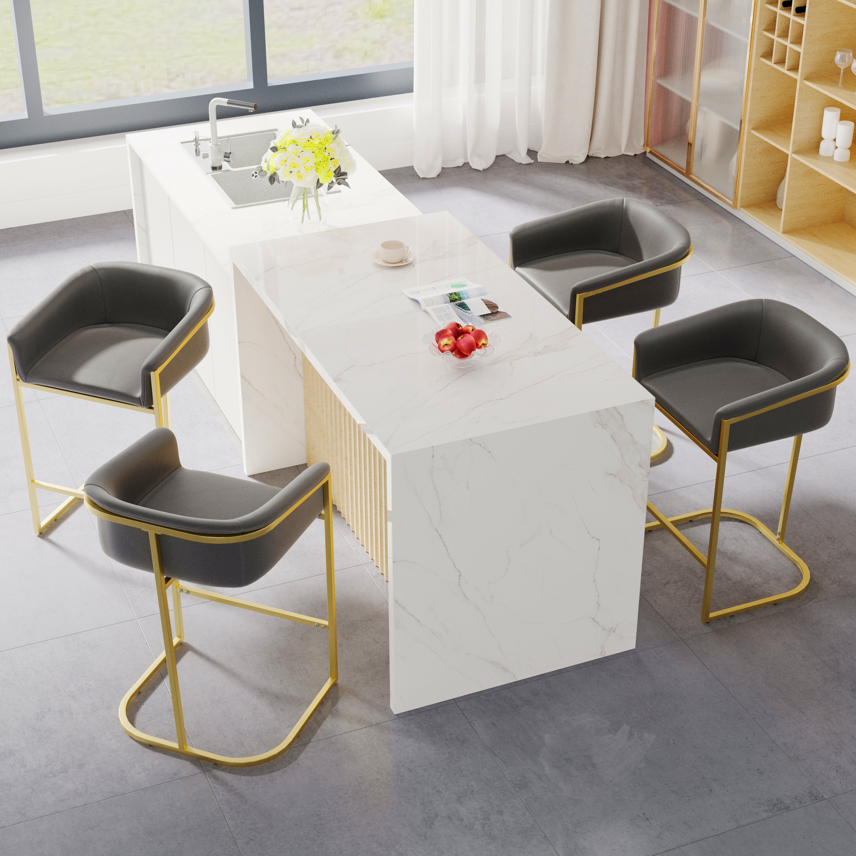 Modern Velvet Upholstered Counter Height Bar Stools