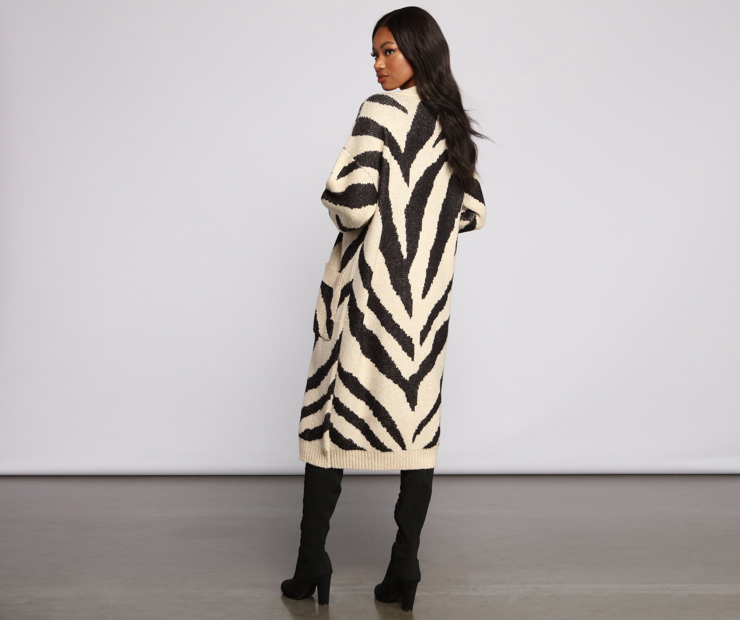 Zebra Print Long Line Cardigan