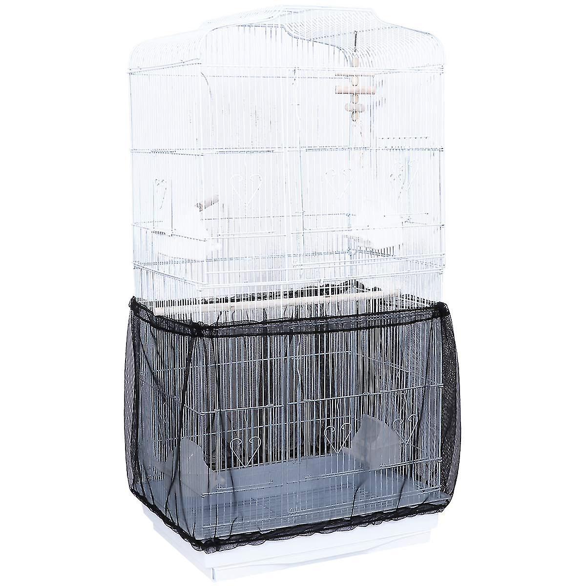 Bird Cage Cover Seed Catcher Birdcage Nylon Mesh Net Cover Skirt Guard (black)