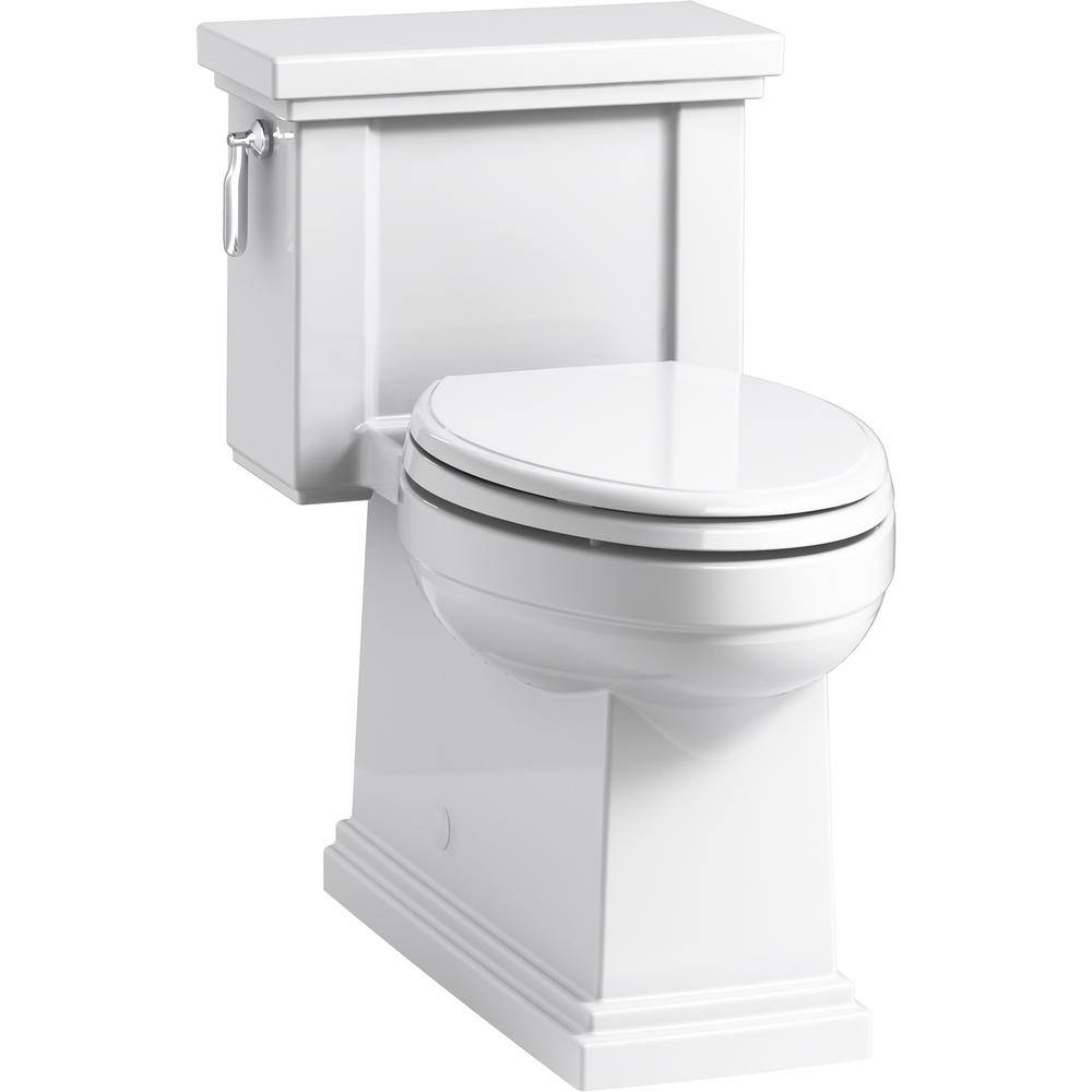 KOHLER Tresham 1-Piece 1.28 GPF Single Flush Elongated Toilet with AquaPiston Flush Technology in White Seat Included K-3981-0