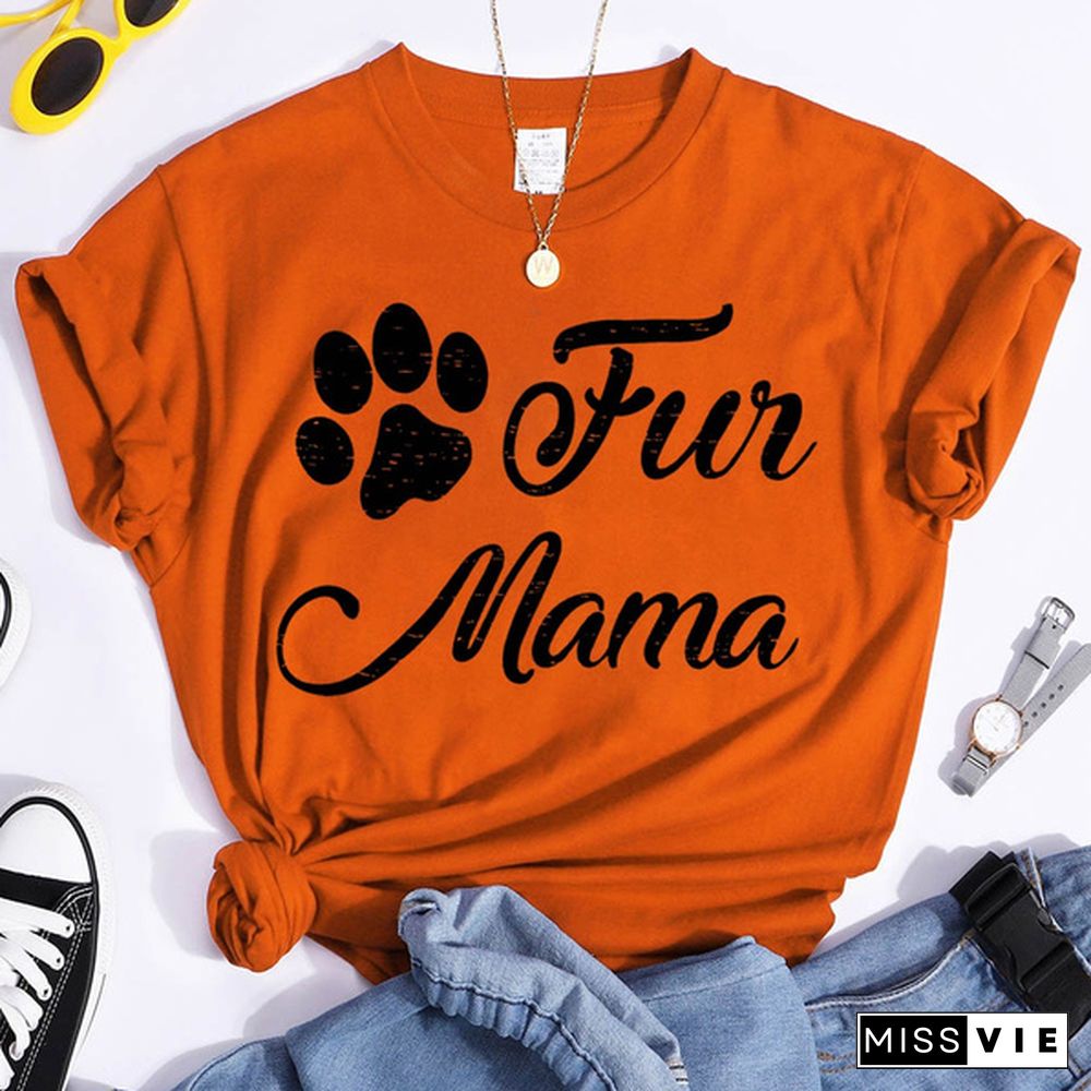 Hot Fun Mama Printed T-Shirts For Women Summer Short Sleeve Tee Shirts Round Neck Casual Summer Ladies Tops