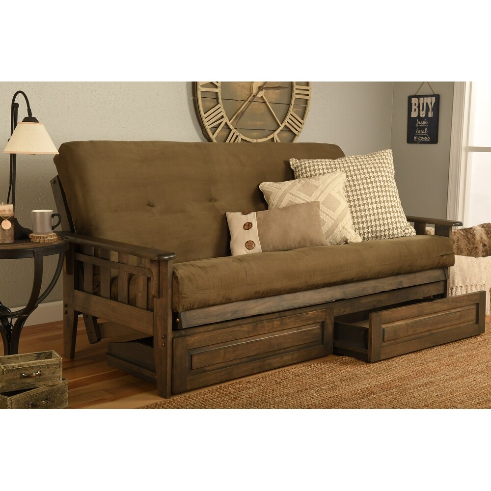 Somette Tucson Rustic Walnut Full size Futon Set with Storage Drawers