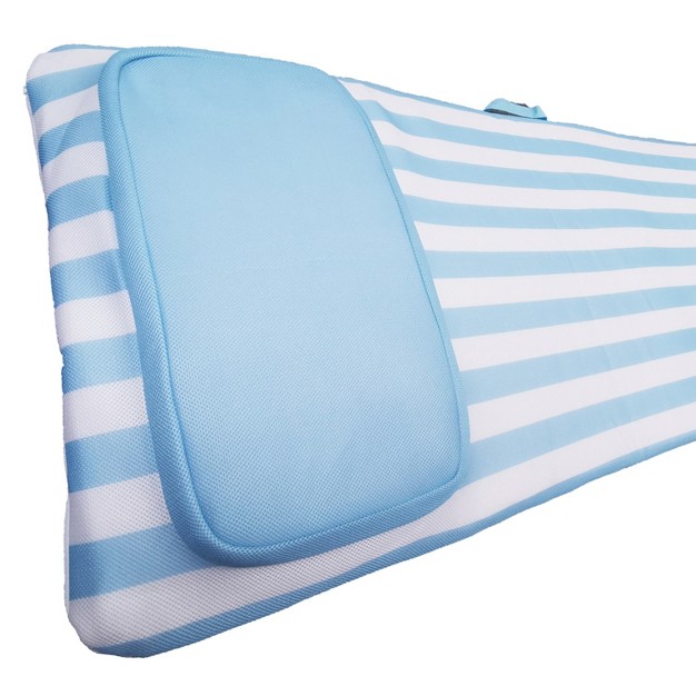 Comfy Floats No Inflate Roll Up Sun Bed Single Person Water Lounger Pool And Lake Float With Pillow Headrest amp Removable Soft Mesh Cover Blue white