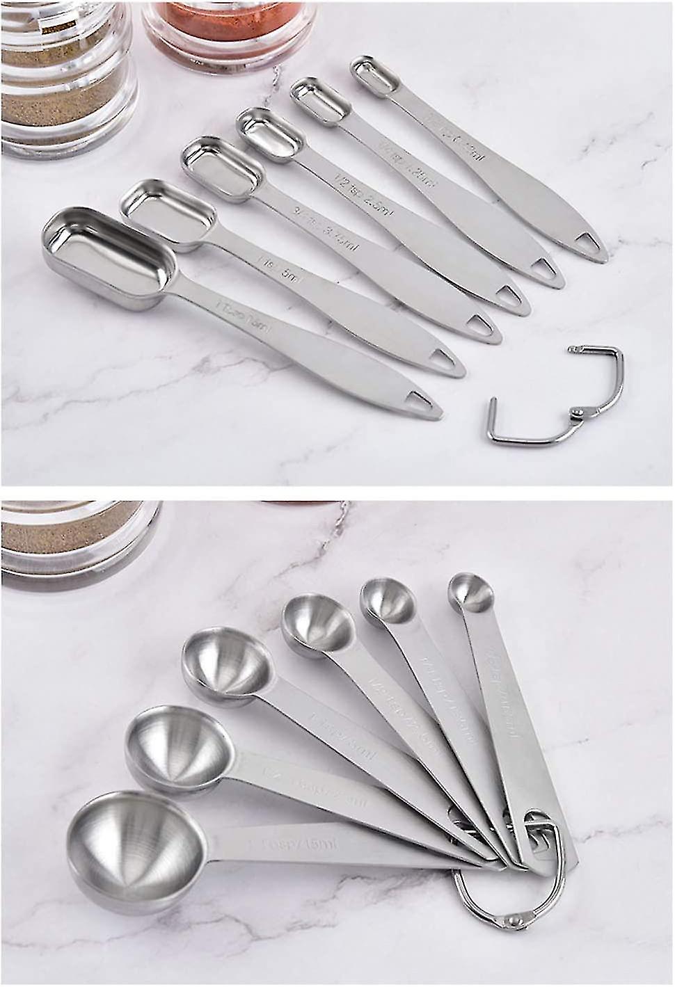 6-piece Measuring Spoon Set， Stainless Steel Spoon Durable， Silver Measure Spoons， Metal Measure Cup