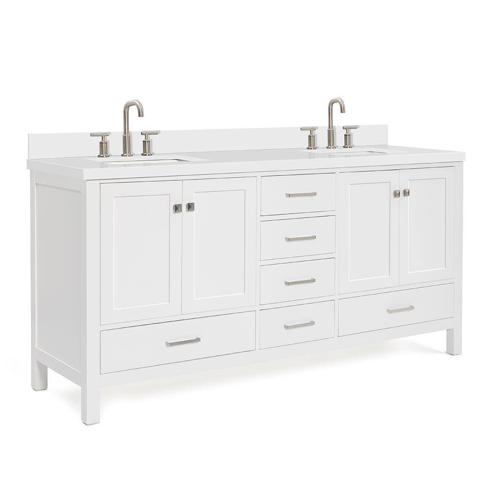 ARIEL Cambridge 73 in. W x 22 in. D x 35 in. H Bath Vanity in White with Quartz Vanity Top in White with White Basin A073DWQRVOWHT