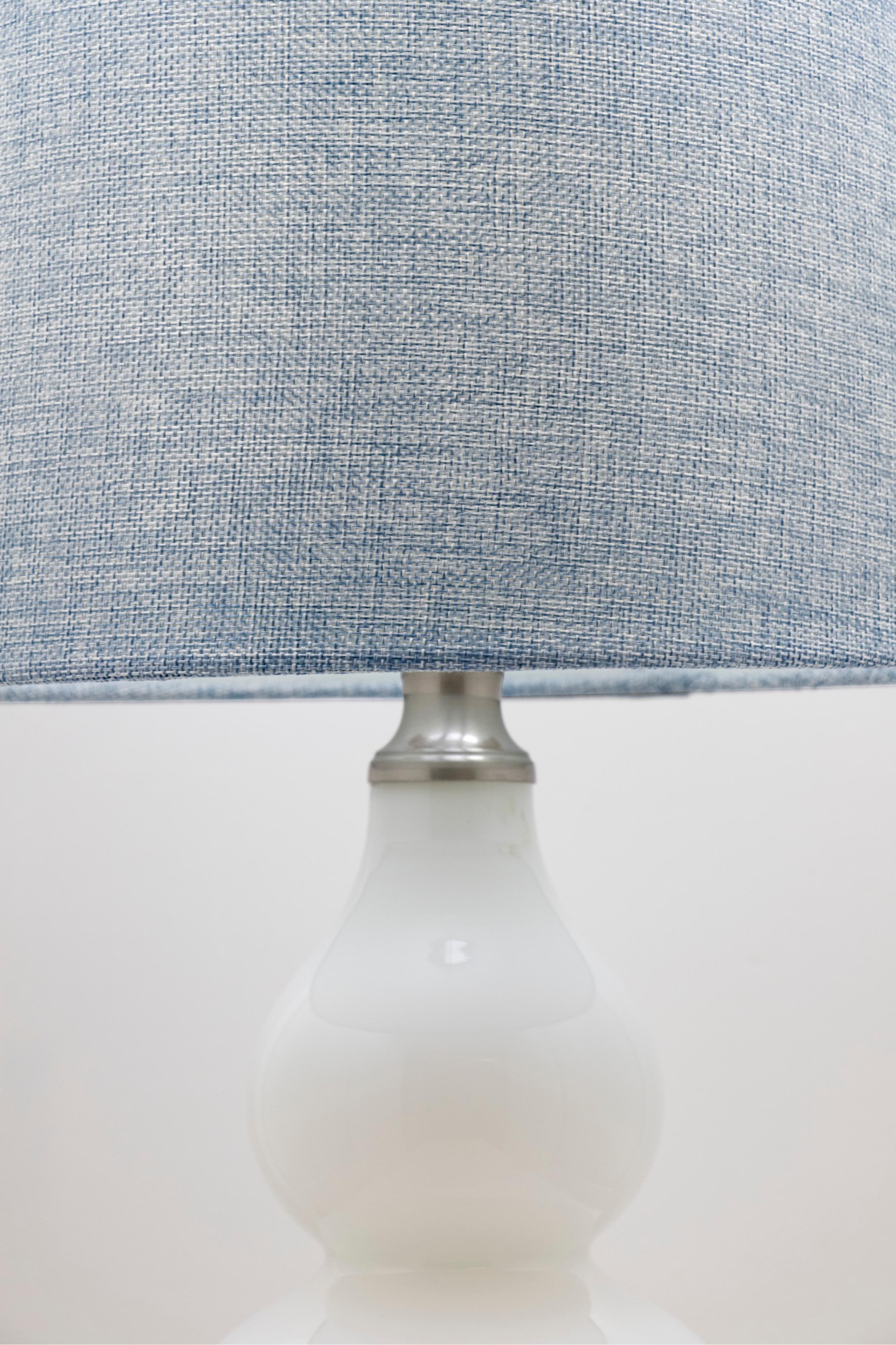 Hoolu Glossy White Glass and Distressed Blue Table Lamp， Set of 2