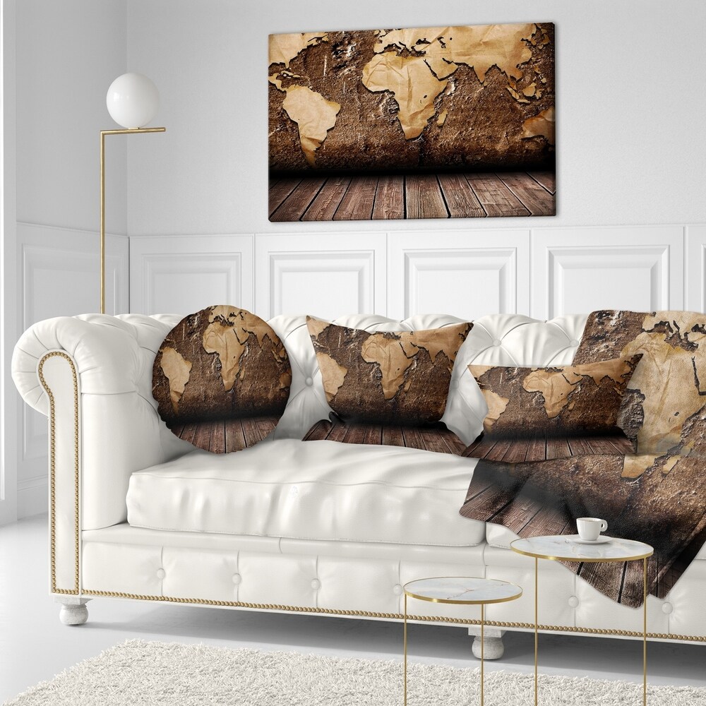 Designart 'Vintage Map with Wooden Floor' Contemporary Throw Pillow