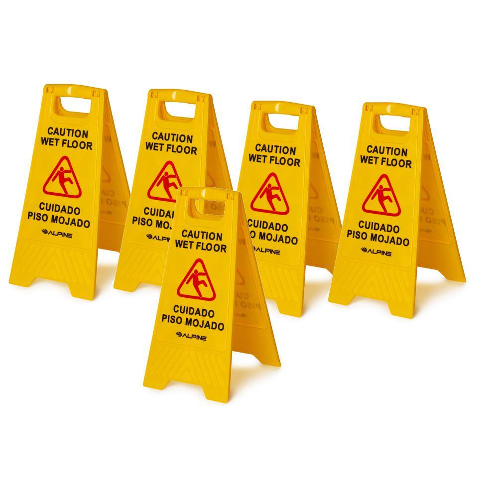 Alpine Industries 24 in. Yellow Multi-Lingual Caution Wet Floor Sign (5-Pack) 499-5pk