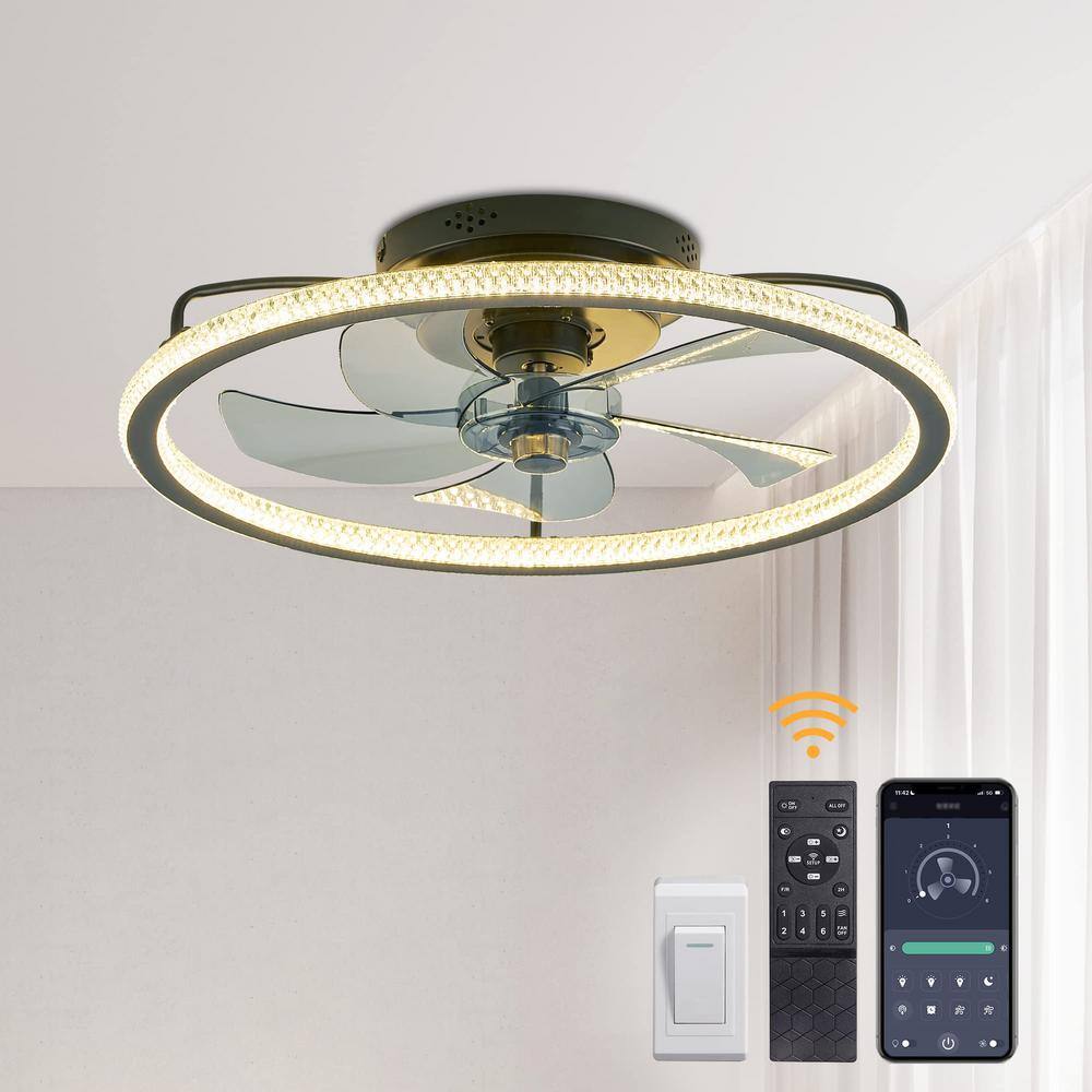 FANNEHONNE 20 in. Intergrated LED Indoor Black Ring Low Profile Ceiling Fans with Lights and Remote for Bedroom SF0004