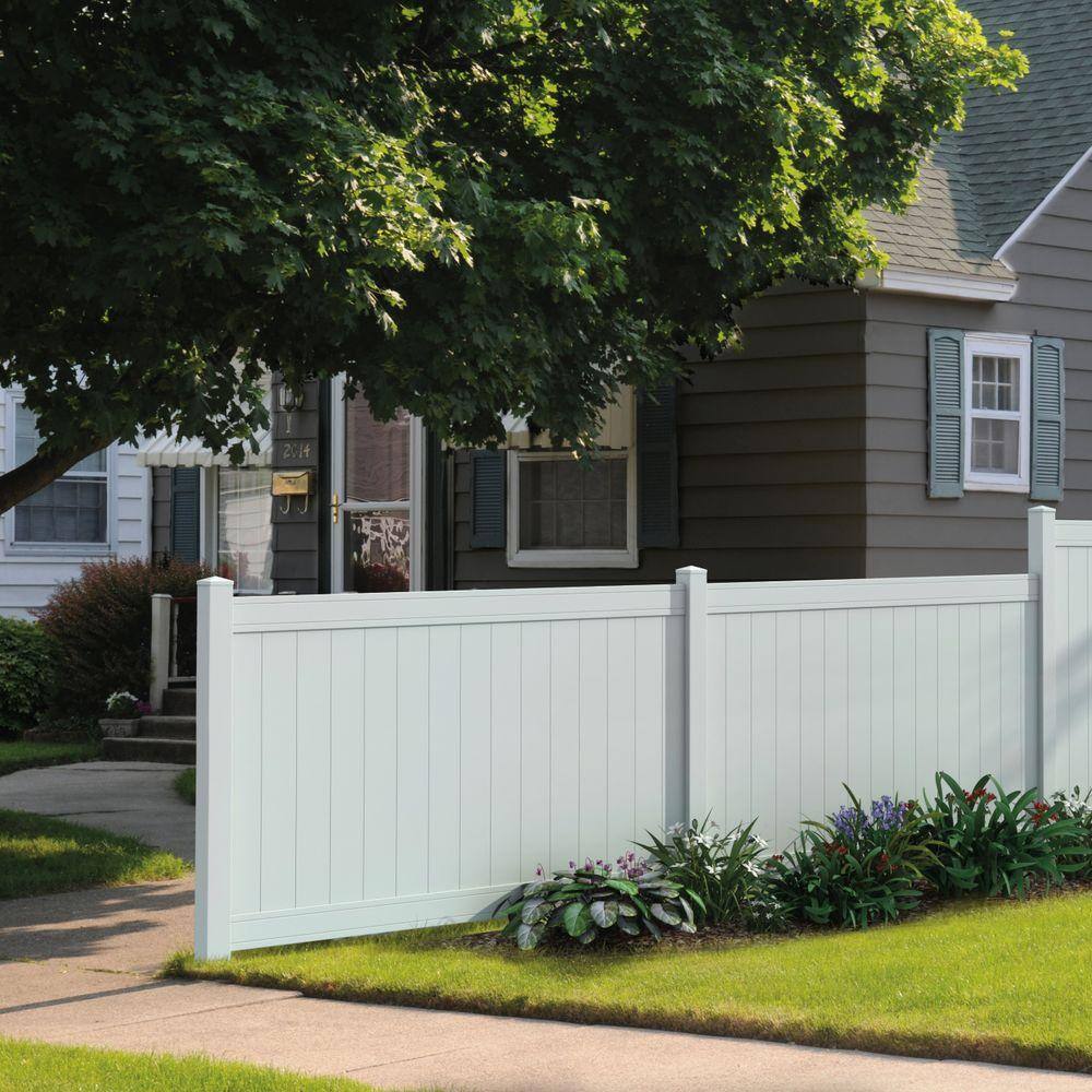 Veranda Pro-Series 5 ft. H x 8 ft. W White Vinyl Woodbridge Privacy Fence Panel 144728