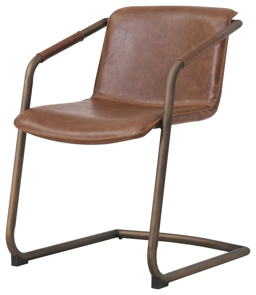 Jordaan Side Chair Rubbed Gold Frame  Antique Cigar Brown (Set Of 2)   Industrial   Dining Chairs   by Virgil Stanis Design  Houzz