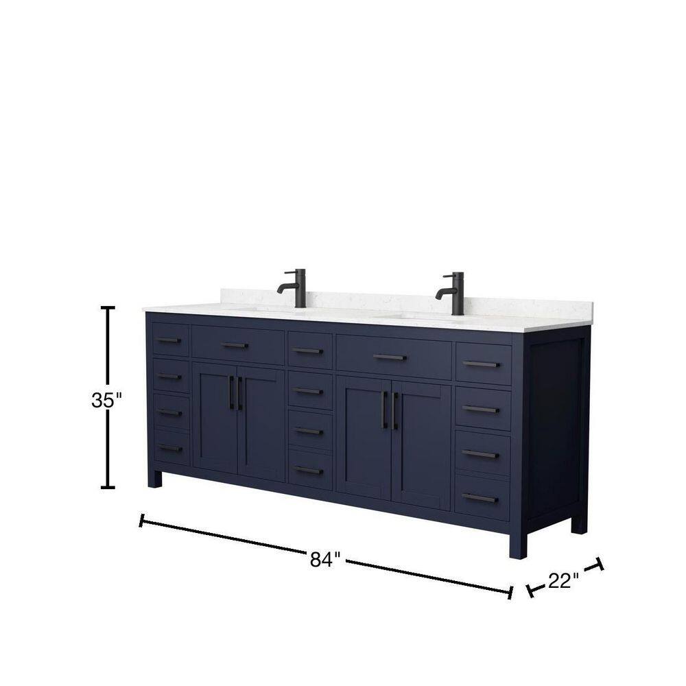 Wyndham Collection Beckett 84 in. W x 22 in. D x 35 in. H Double Sink Bathroom Vanity in Dark Blue with Carrara Cultured Marble Top WCG242484DBBCCUNSMXX