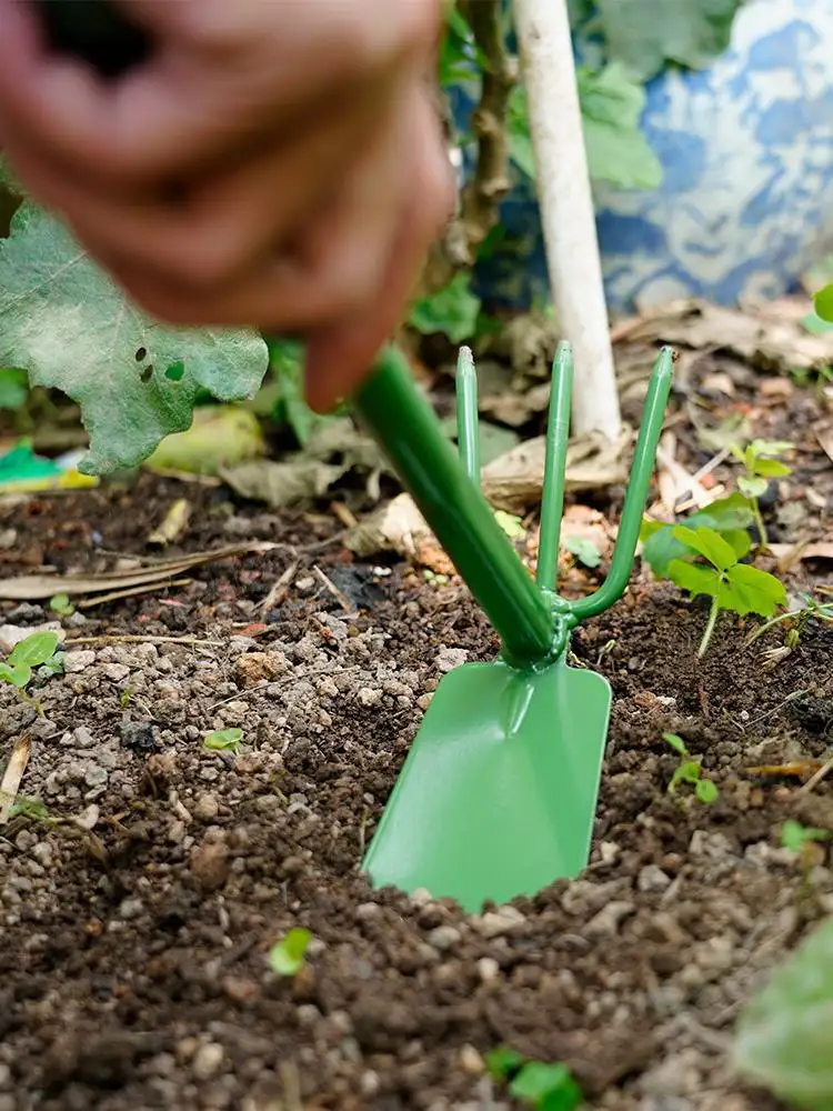 Wholesales Garden Tools 4 piece Green Gardening Hand Tools Set Multi functional Garden Metal Shovel Dual purpose Hoe Harrow