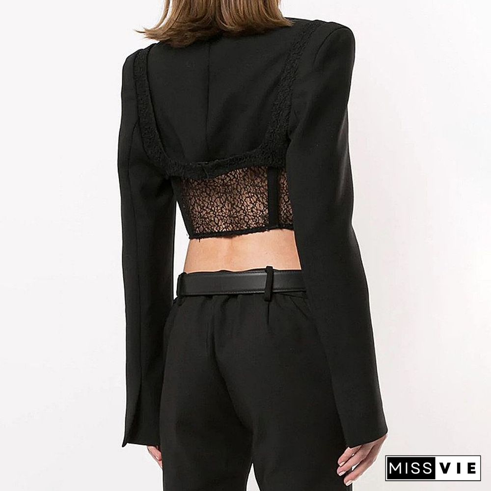 Slim Fit Tailored Blocked Mesh Lace Cropped Corset jacket