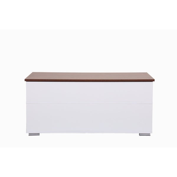 Luna White Coffee Table with Brown Walnut Finish Lift Top， 2 Drawers， and 2 Shelves