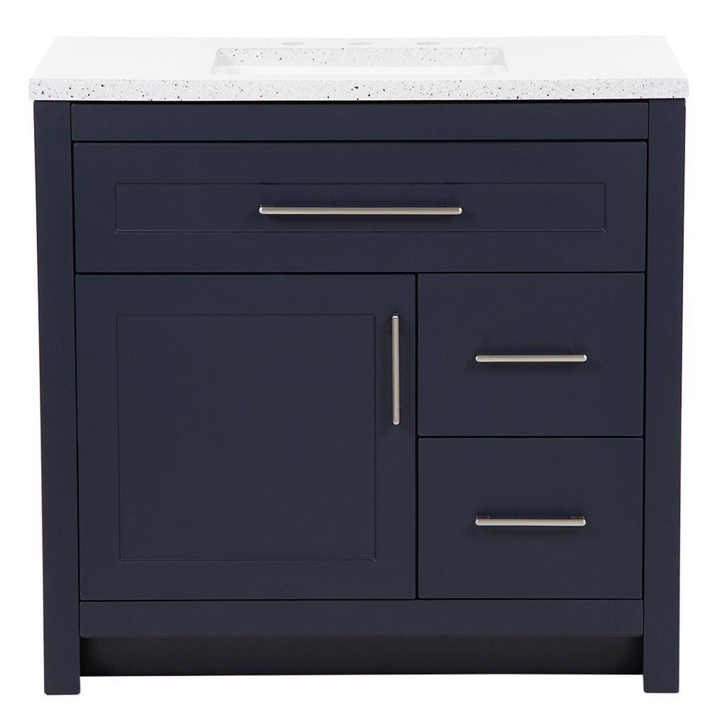 Home Decorators Collection Clady 36.5 in. W x 18.75 in. D Bath Vanity in Deep Blue with Cultured Marble Vanity Top in Silver Ash with White Sink HD2036P2-DB