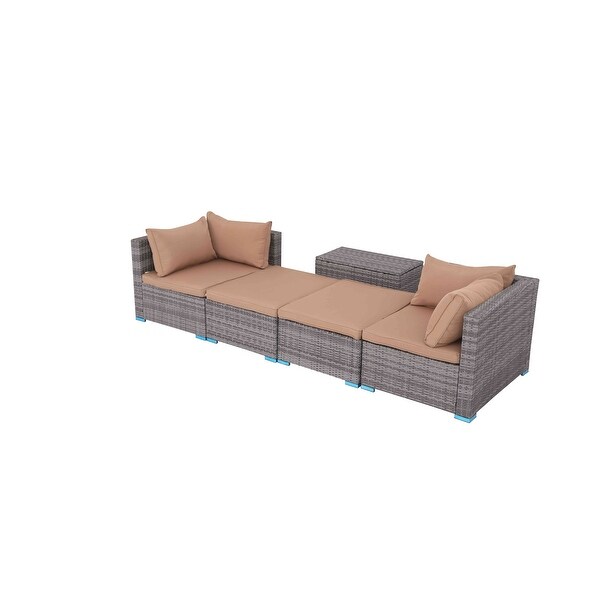 5piece Patio Furniture Wicker Sectional Sofa Set with Cushions