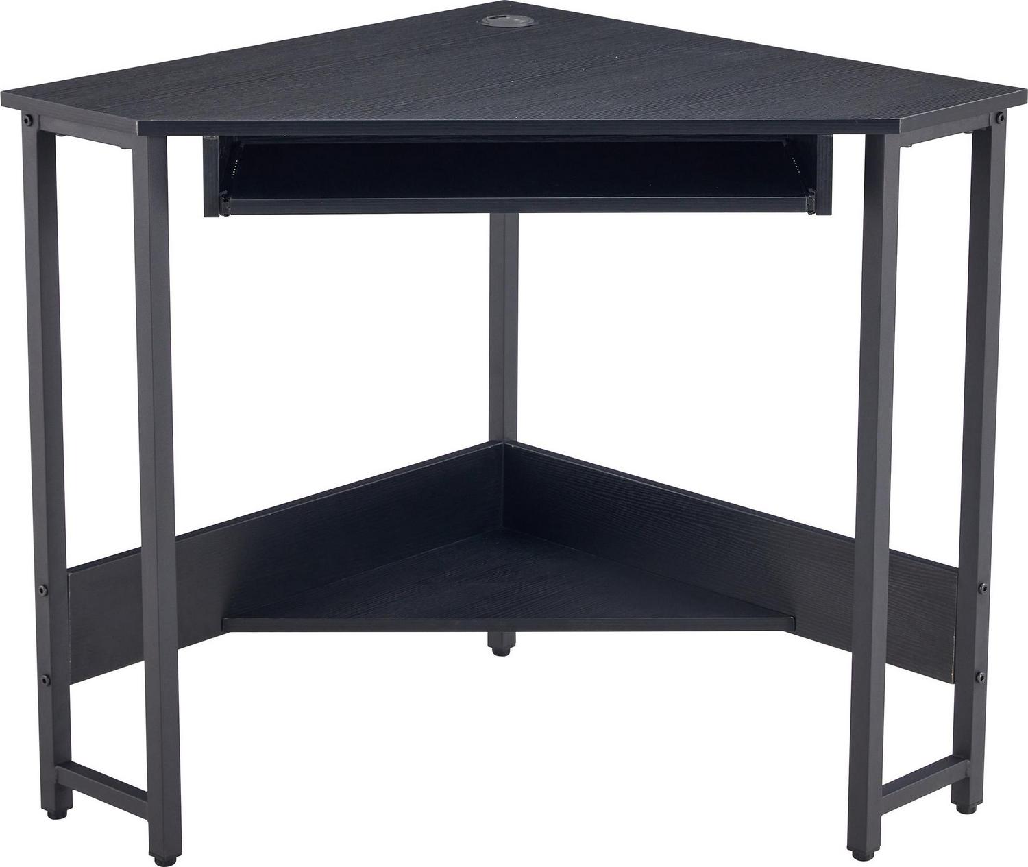 Aukfa Triangle Corner Desk- Wall Computer Desk with Keyboard Tray and Storage Shelves- Black