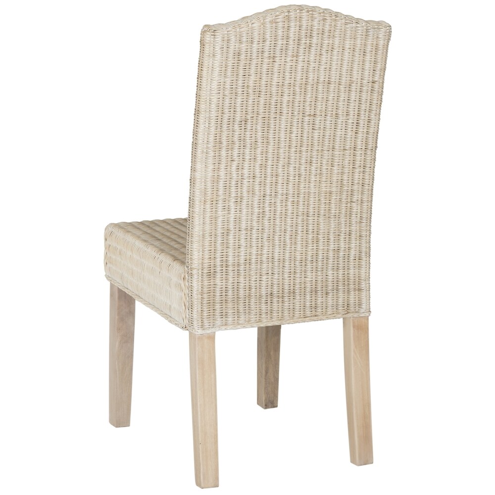 SAFAVIEH Dining Rural Woven Odette White Washed Wicker Dining Chairs (Set of 2)   17.3\