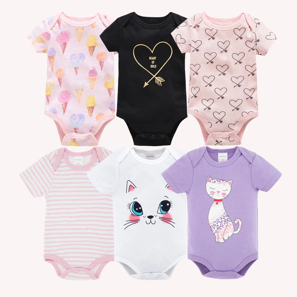 Kavkas Baby Girls Bodysuits 6 pcs/lot Summer Cotton Baby Clothes Short Sleeve Newborn body bebe 0-3 months Infant Clothing