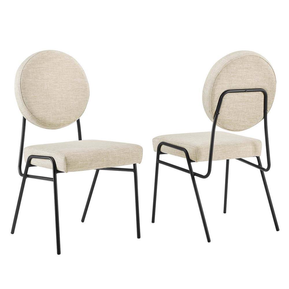 MODWAY Craft Upholstered Fabric Dining Side Chairs - Set of 2 in Black Beige EEI-6582-BLK-BEI