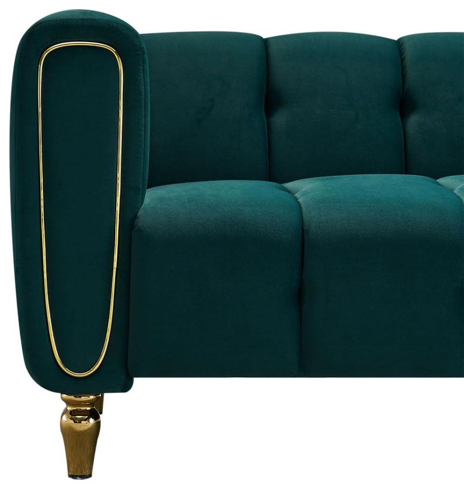 Chesterfield Sofa  Vertical Channel Tufted Velvet Seat With Gold Accent   Contemporary   Sofas   by Decor Love  Houzz