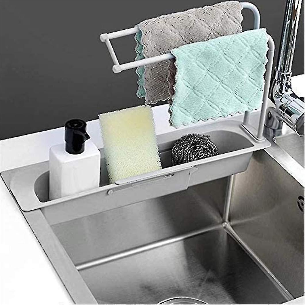 Innovative Kitchenware Rack， Telescopic Sink Sponge Soap Holder With Ventilated Drain， Scalable Adjustable Sink