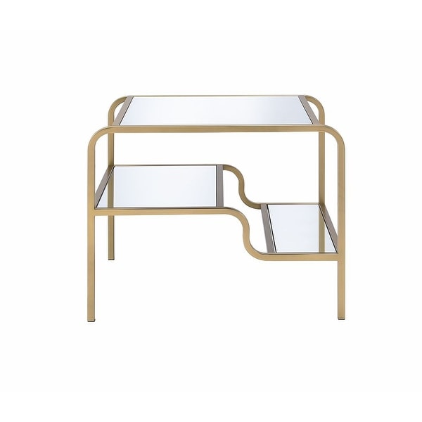 Astrid Square End Table with Shelf， Gold Finish