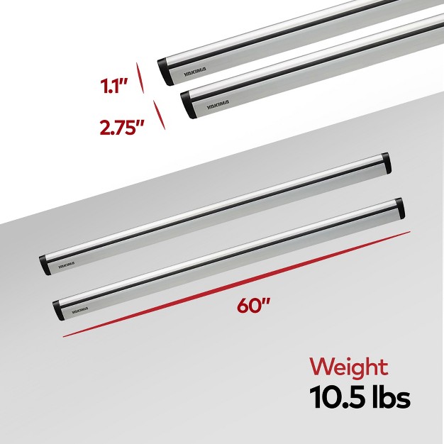 Yakima 60 Inch Aluminum T Slot Jetstream Bar Aerodynamic Crossbars For Roof Rack Systems Compatible With Any Streamline Tower Silver Set Of 2