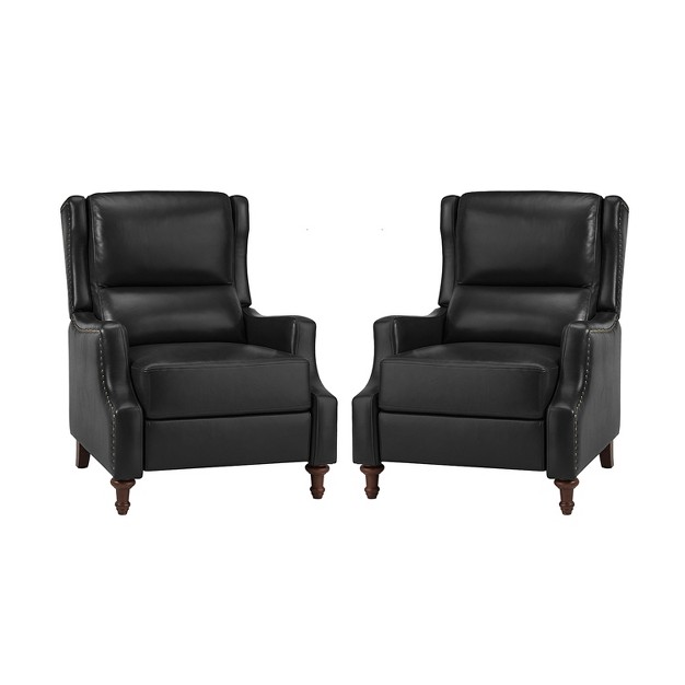 Set Of 2 Florens Genuine Leather Recliner With Nailhead Trims And Solid Wood Legs Karat Home