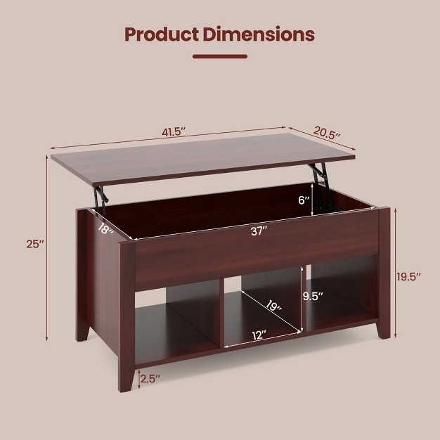 Ccostway Ostway Lift Top Coffee Table With Hidden Compartment And Storage Shelves Brown