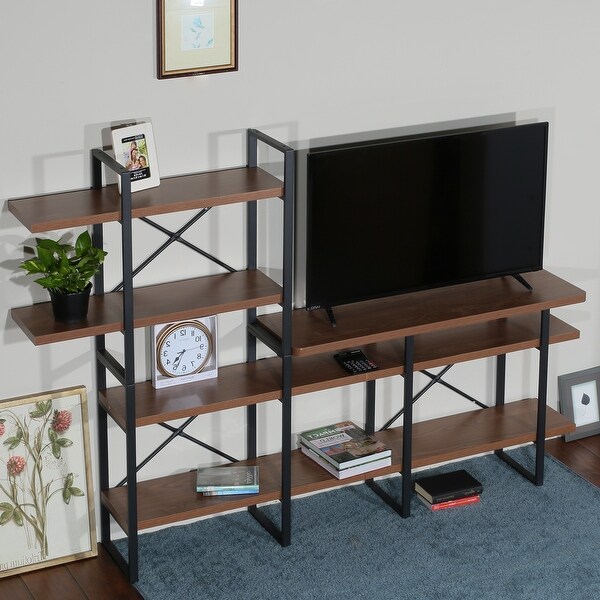 DAVEE 4-Tier Storage Media TV Stand - Walnut - 56.69*82.68*11.34 inches