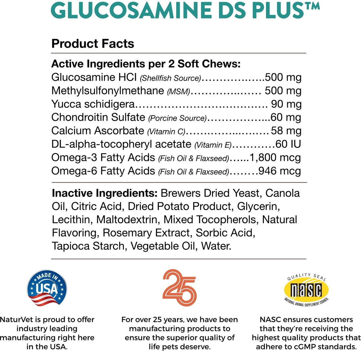 NaturVet Moderate Care Glucosamine DS Plus Soft Chews Joint Supplement for Cats and Dogs