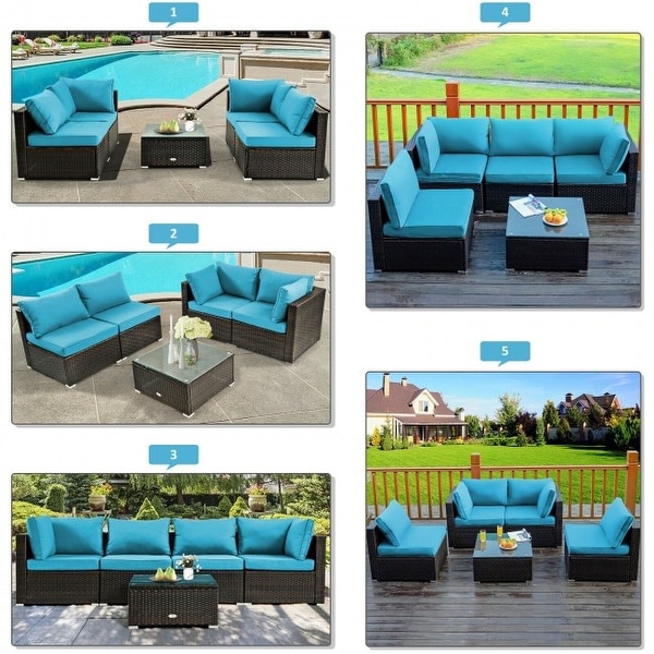 5Pcs Cushioned Patio Rattan Furniture Set