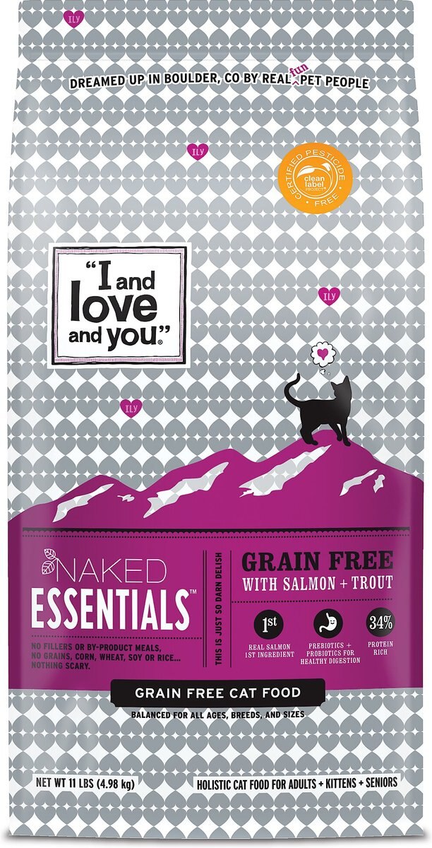 I and Love and You Naked Essentials Salmon and Trout Recipe Dry Cat Food， 11-lb bag