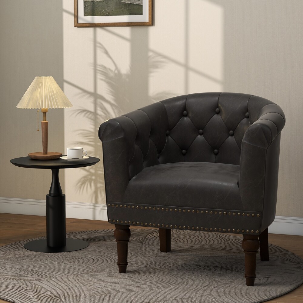 Contemporary PU Leather Tufted Barrel Accent Chair