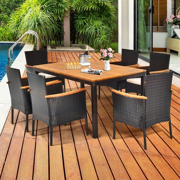 7 PCS Patio Dining Set Outdoor Rattan Set Furniture with Umbrella Hole