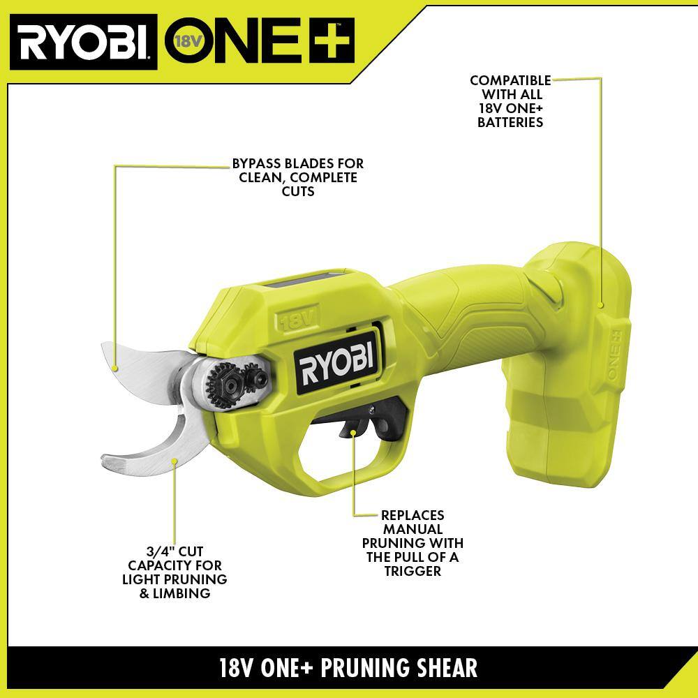 RYOBI ONE+ 18V Cordless Pruner with 2.0 Ah Battery and Charger P2540