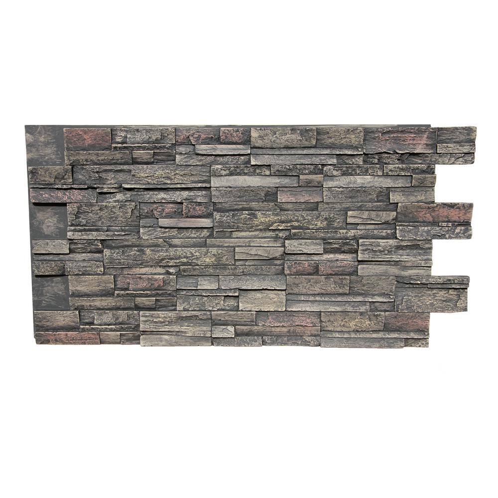 TRITAN BP Stack Stone 48 in. x 24.25 in. Polyurethane Interlocking Siding Panel Finished in Volcanic Ash TDS-4824-VAH