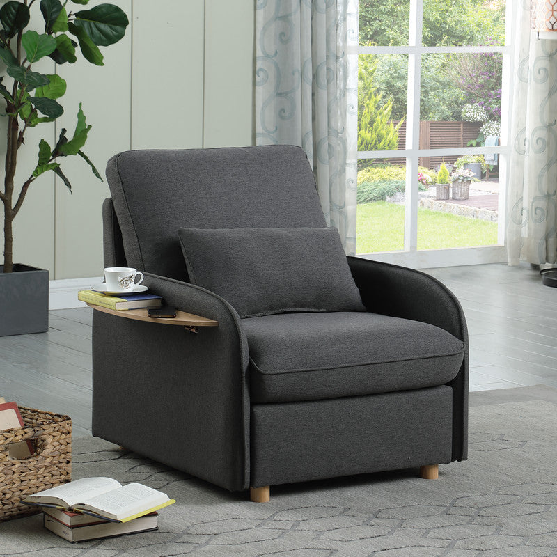 Huckleberry Dark Gray Linen Accent Chair with Storage Ottoman and Folding Side Table