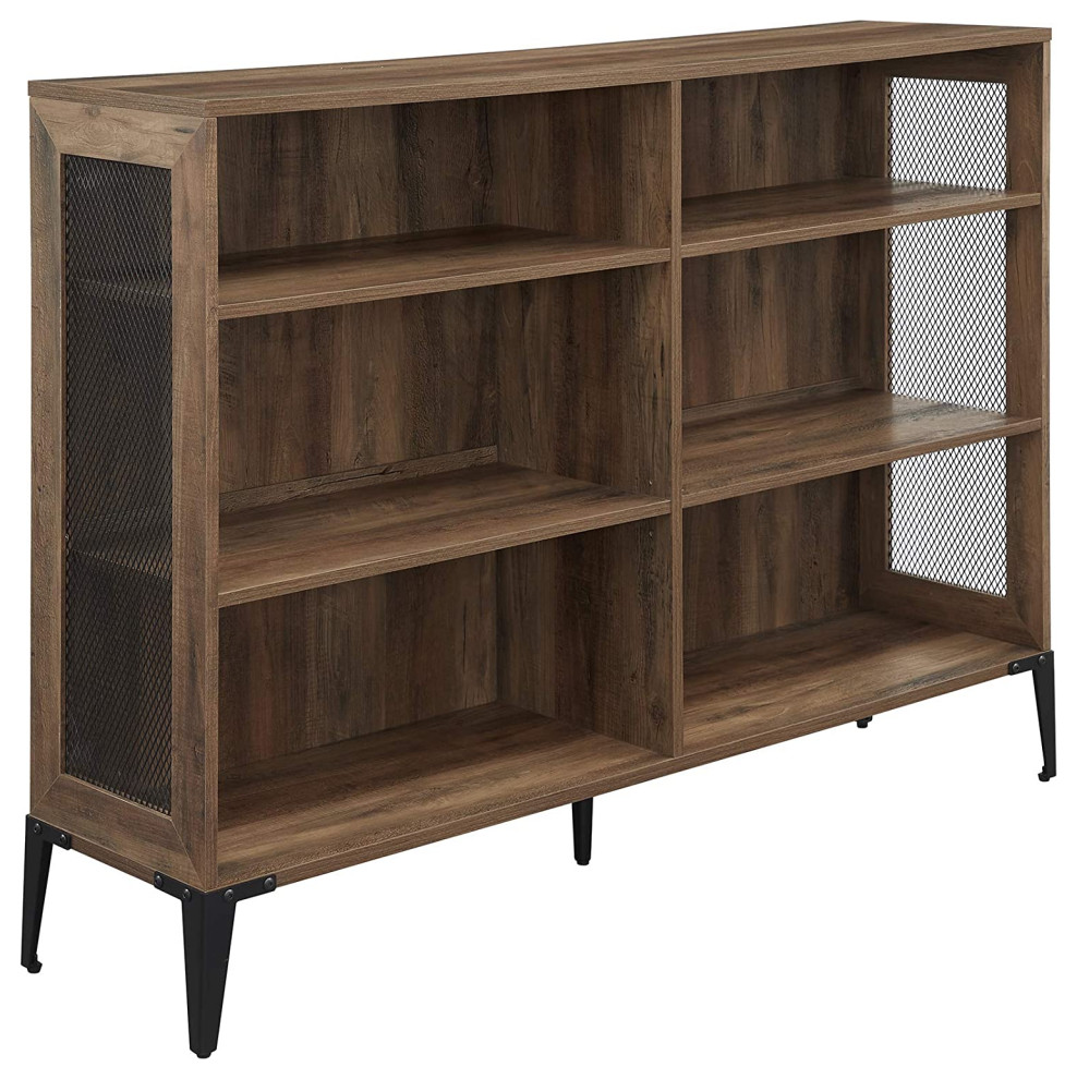 Industrial Bookcase  Mesh Metal Side Panels  amp6 Open Compartments   Midcentury   Bookcases   by Decorn  Houzz