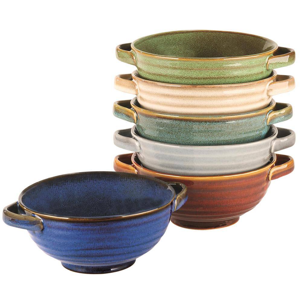 Certified International Reactive Glaze 19.17 fl. oz. Assorted Colors Stoneware Soup Bowl Crocks (Set of 6) 89626