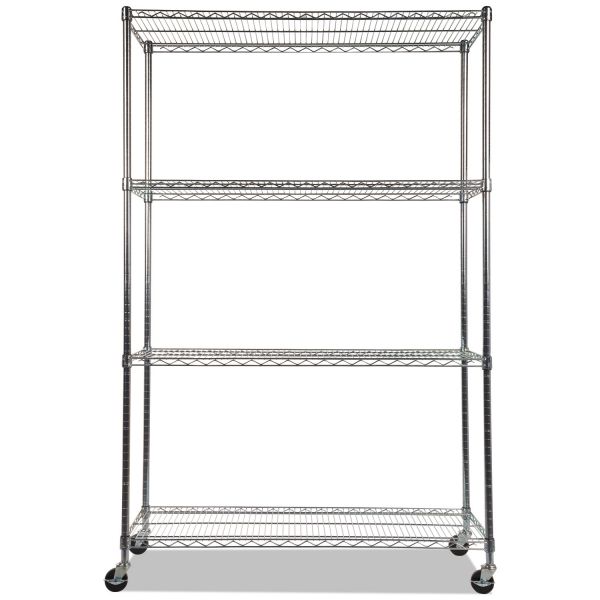 Alera NSF Certified 4-Shelf Wire Shelving Kit with Casters， 48w x 18d x 72h， Silver