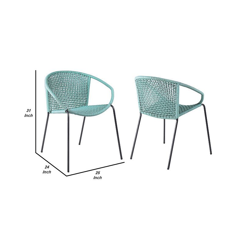 Dining Chair with Interwoven Geometric Seat and Back， Set of 2， Blue