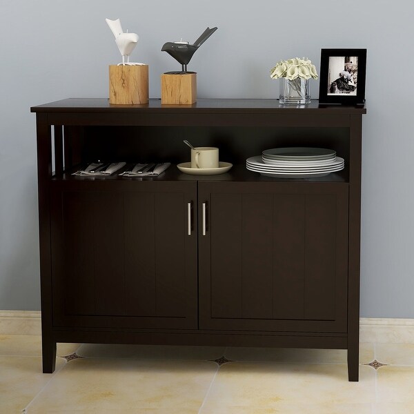 Wood Sideboard Storage Cabinet with Open Storage Shelf， Adjustable Shelf and Metal Handles