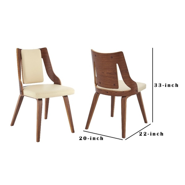 Cream Faux Leather and Walnut Wood Dining Chairs - Set of 2 - 22 L x 20 W x 33 H Inches