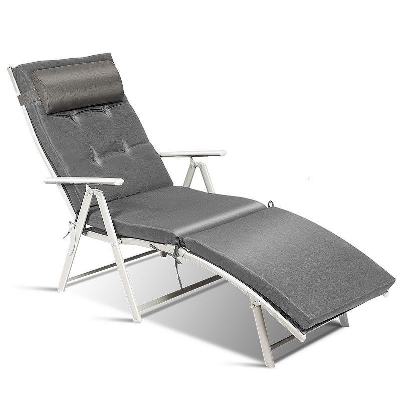 Adjustable Outdoor Lightweight Folding Chaise Lounge Chair with Pillow