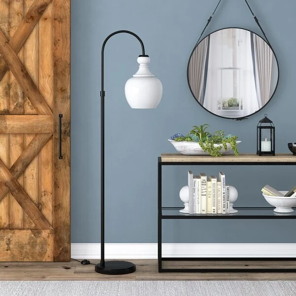 Verona Arc Floor Lamp with White Milk Glass Shade