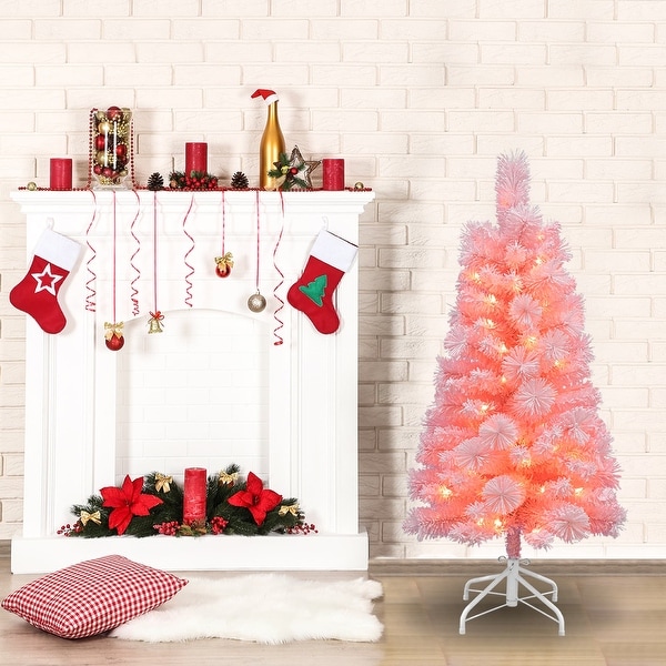 4Ft PreLit Flocked Pink Tree