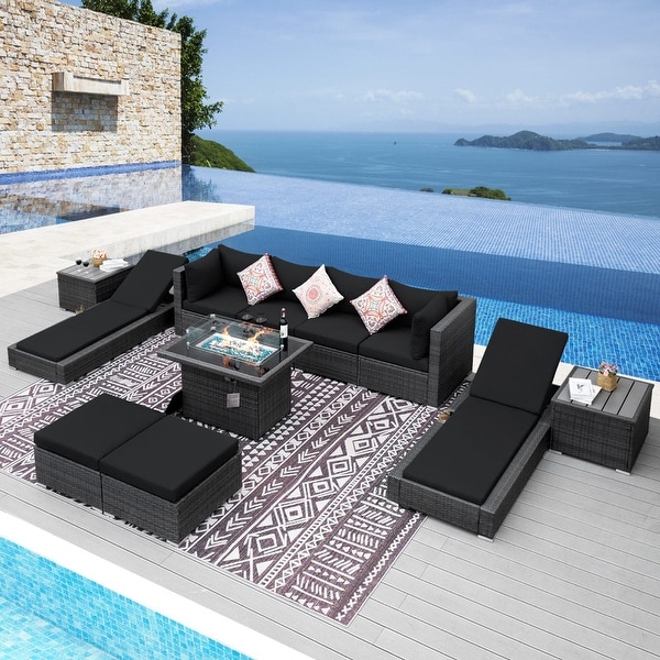 Nicesoul 11 Pieces Patio Furniture Set Outdoor Sectional Sofa with Firepit Table